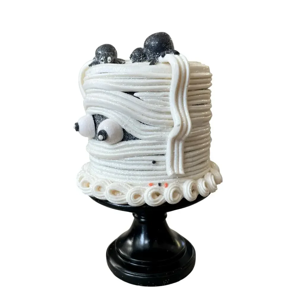Happy Halloween CANDY CORN LANE Mummy Cake On Stand Super Cute Table Decor NEW